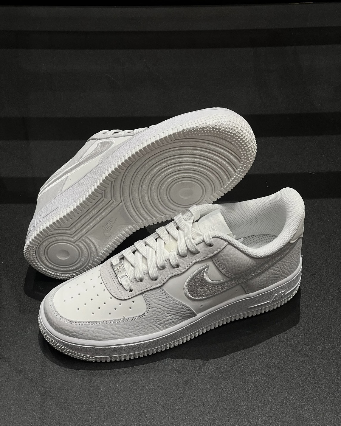 Nike Air Force 1 Low AF1 大理石紋 刺繡 皮革拼接 灰白