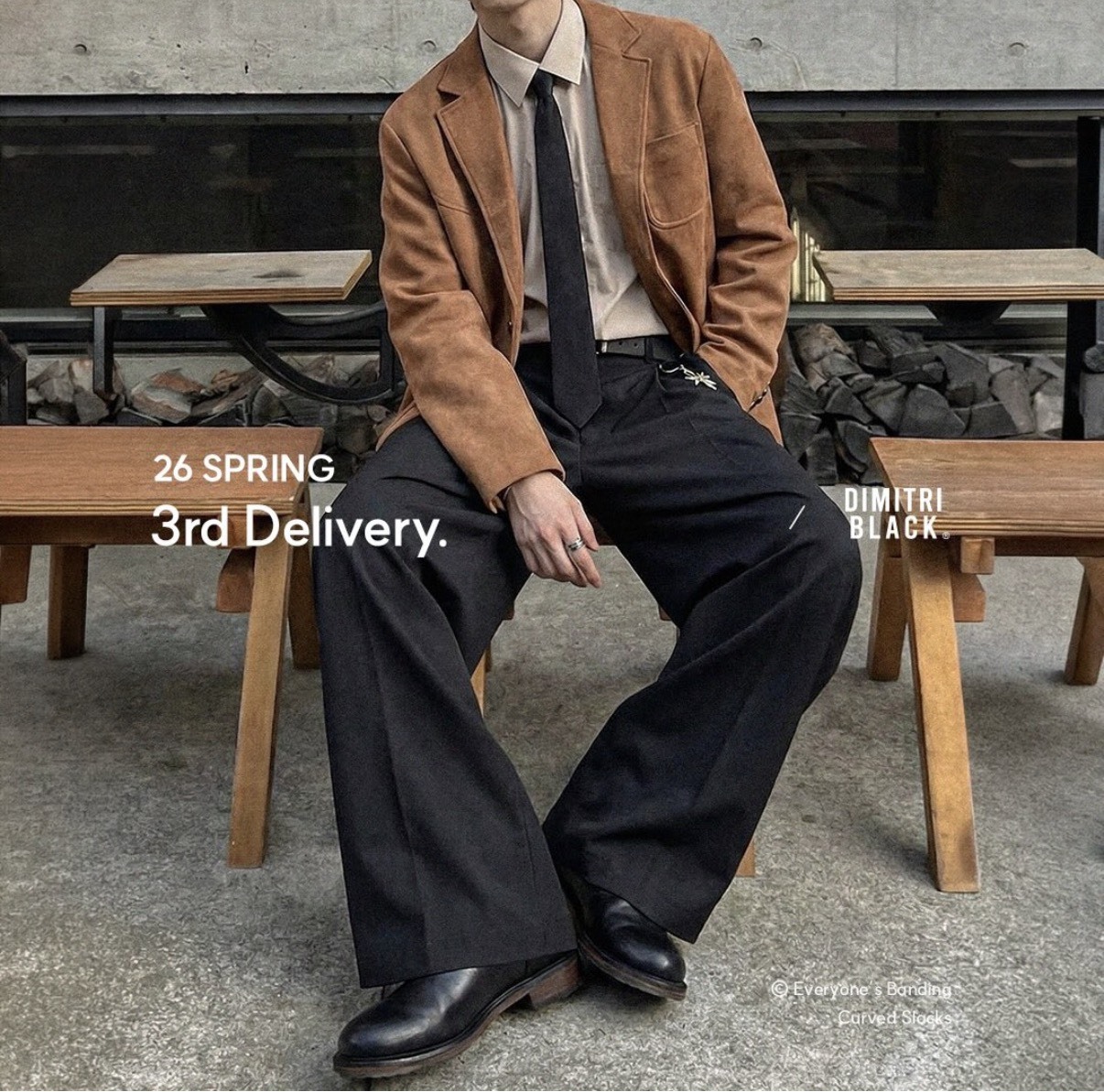 【OWN】Dimitri Black 寬褲 長褲 弧形 休閒褲 復古 潮流 秋冬 不分男女 炭灰 條紋 黑色