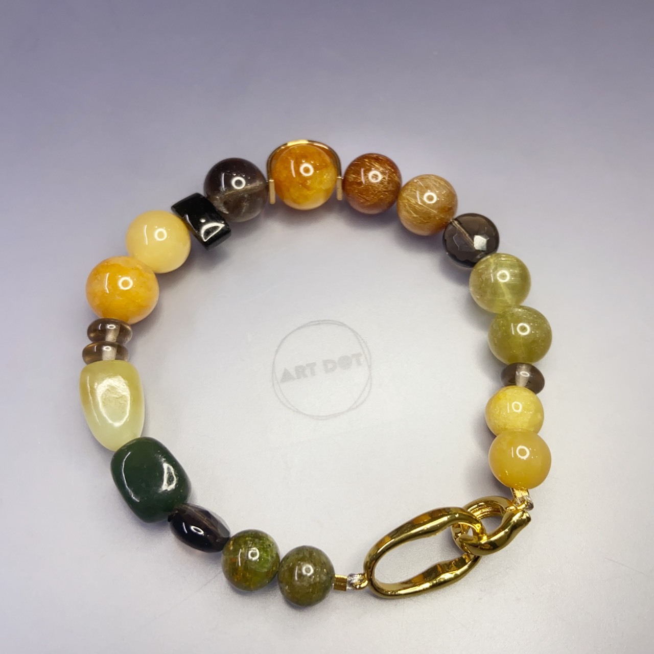 Klimt's Kiss 丨Yellow Jade-Copper Rutilated Quartz