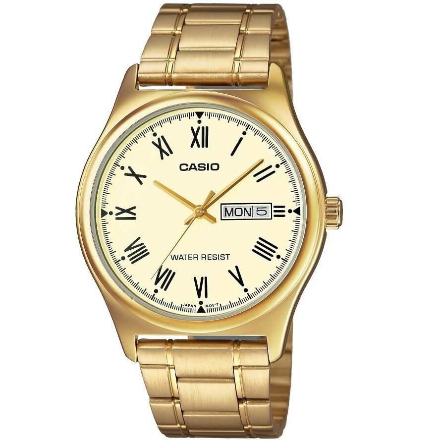 【CASIO 卡西歐】MTP-V006G-9B 金離子鍍層 商務時尚 羅馬數字 精美大氣 不鏽鋼 石英 對錶大款 男錶 手錶 腕錶