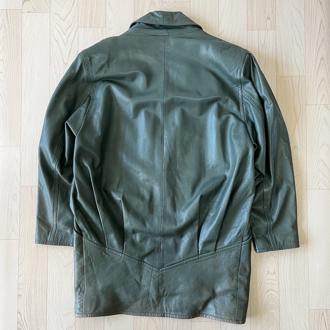 JHA-JHA 香港製湖水綠色真皮皮褸