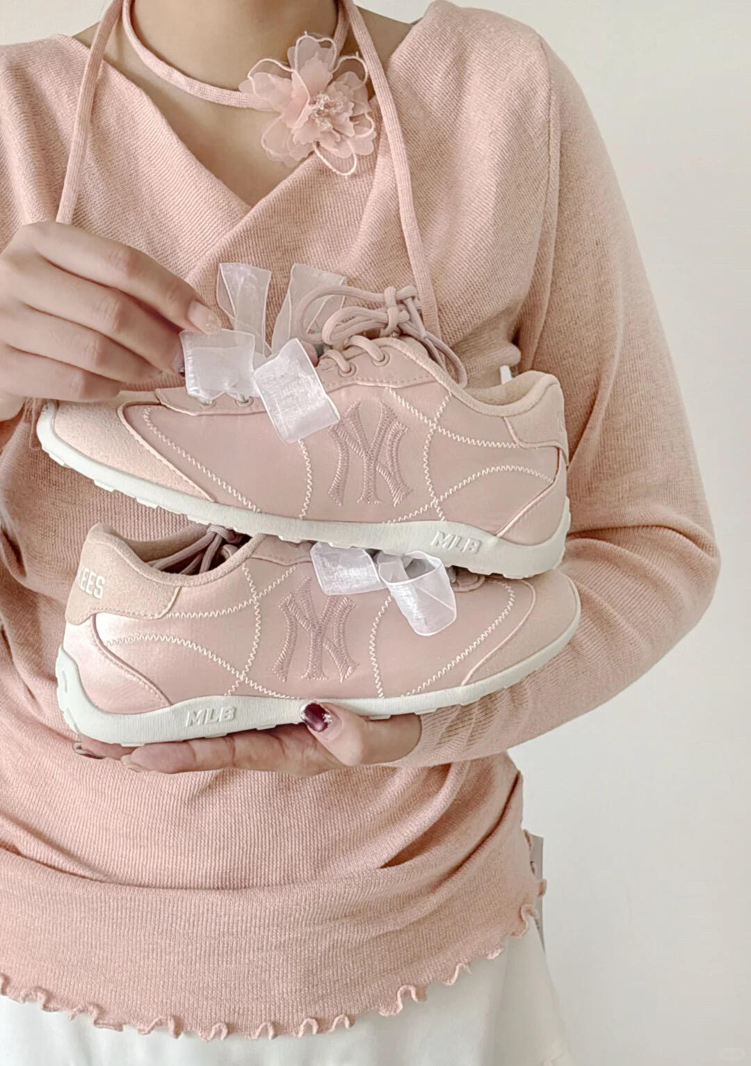 【預購】MLB 限定禮盒 NY 紐約洋基隊 仙風少女 粉紅泡泡 緞面 芭蕾舞 徳訓薄底鞋 禮盒套裝 3ASXCE26N-50PKS