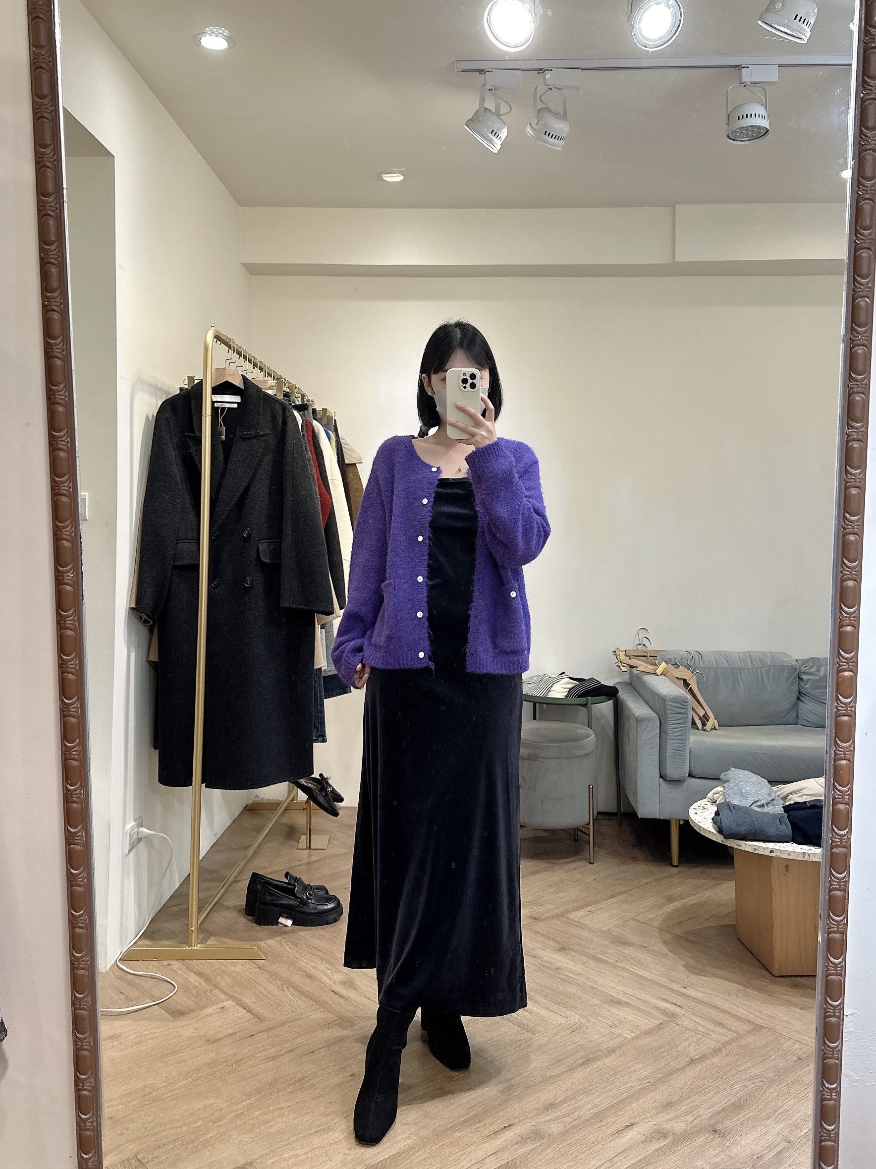 絨布微光澤細肩帶洋裝