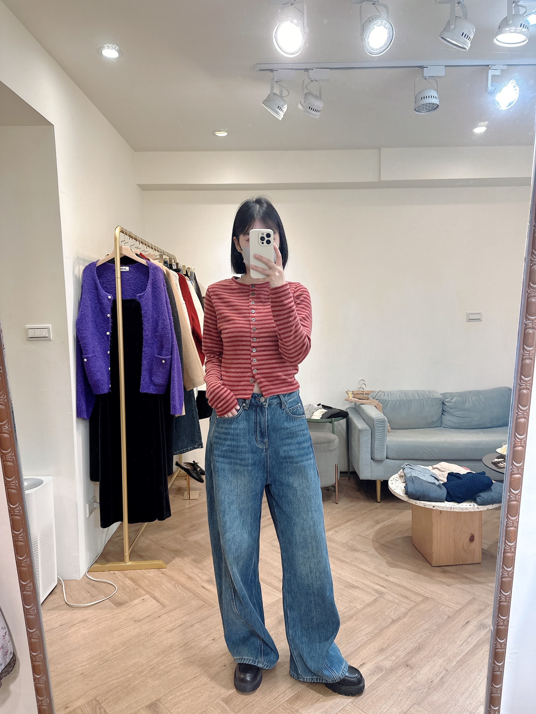 厚刷絨牛仔寬褲