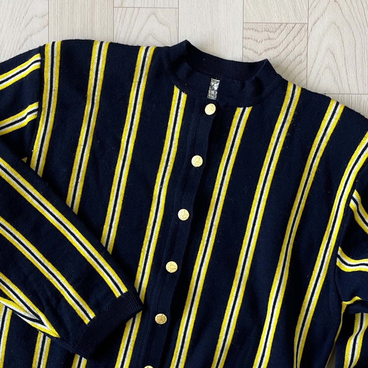 日本製藍黃直紋拼色羊毛毛衣