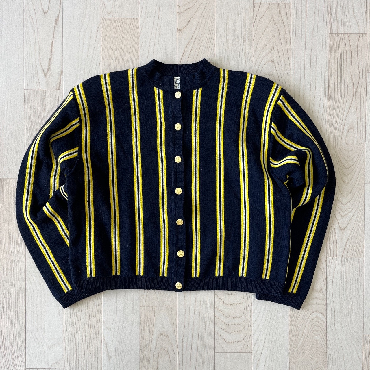 日本製藍黃直紋拼色羊毛毛衣