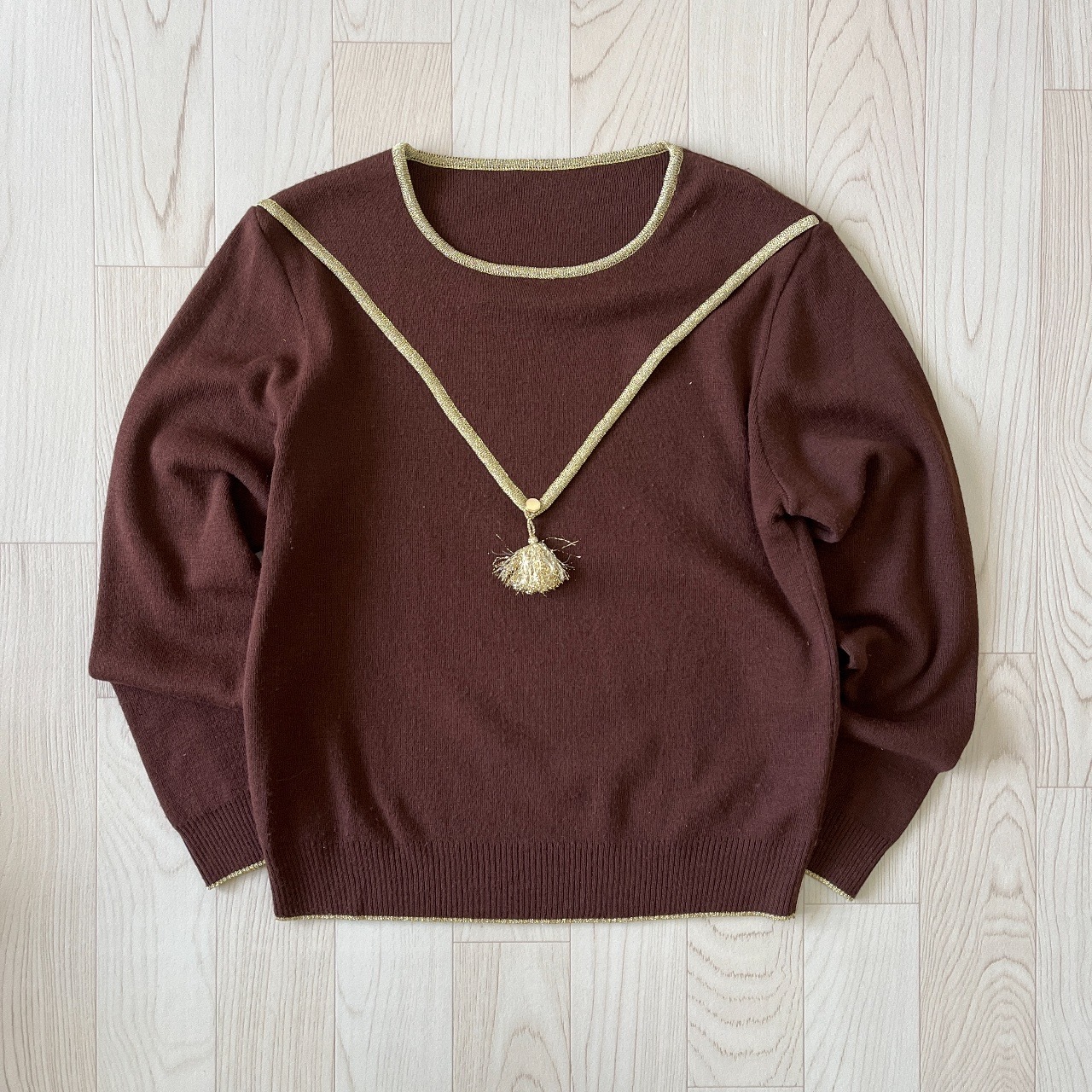 日本製紅棕色魔法袍領子羊毛毛衣