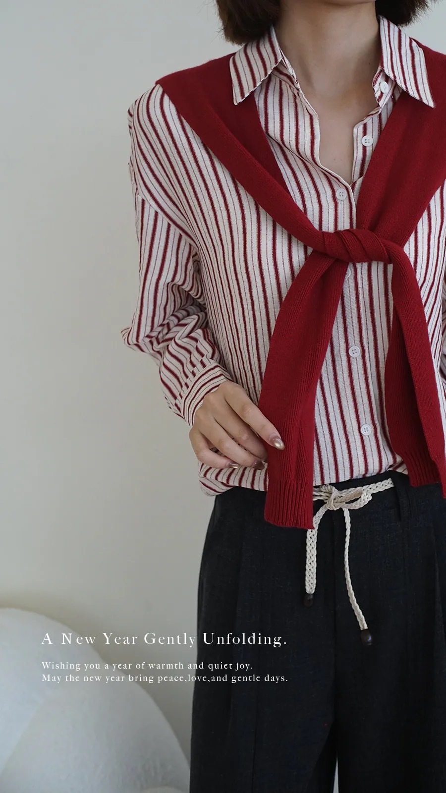 附披肩條紋襯衫