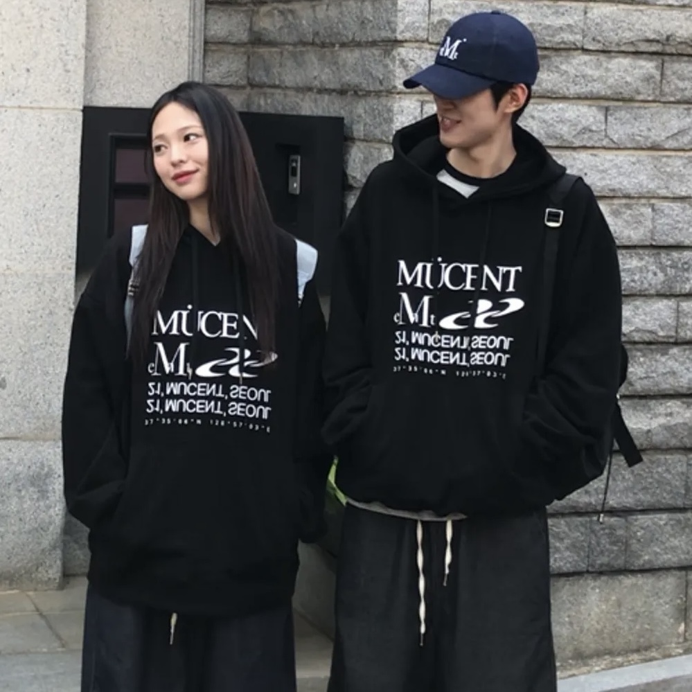 MUCENT 帽T 連帽衛衣 長袖 字母LOGO 情侶款 韓國代購 共四色
