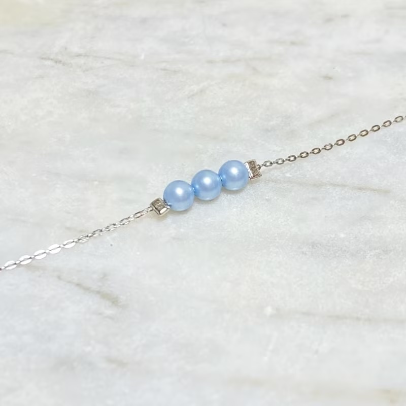Paper Diamond-Swarovski藍珍珠925白金手鍊
