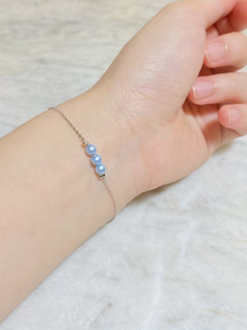 Paper Diamond-Swarovski藍珍珠925白金手鍊