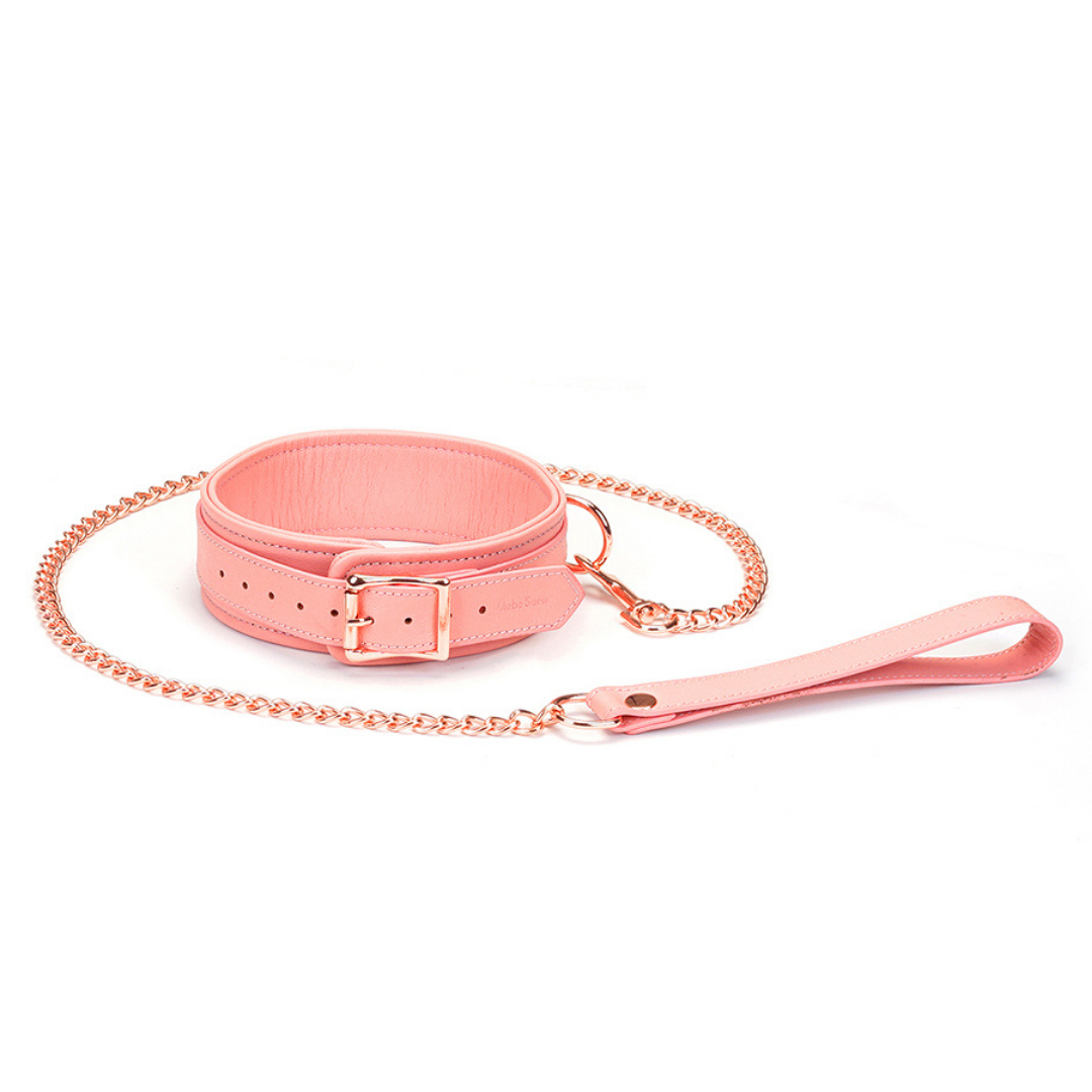 Liebe Seele - 夢幻真皮項圈連牽繩 - 粉紅色 (ピンクドリーム 首輪)