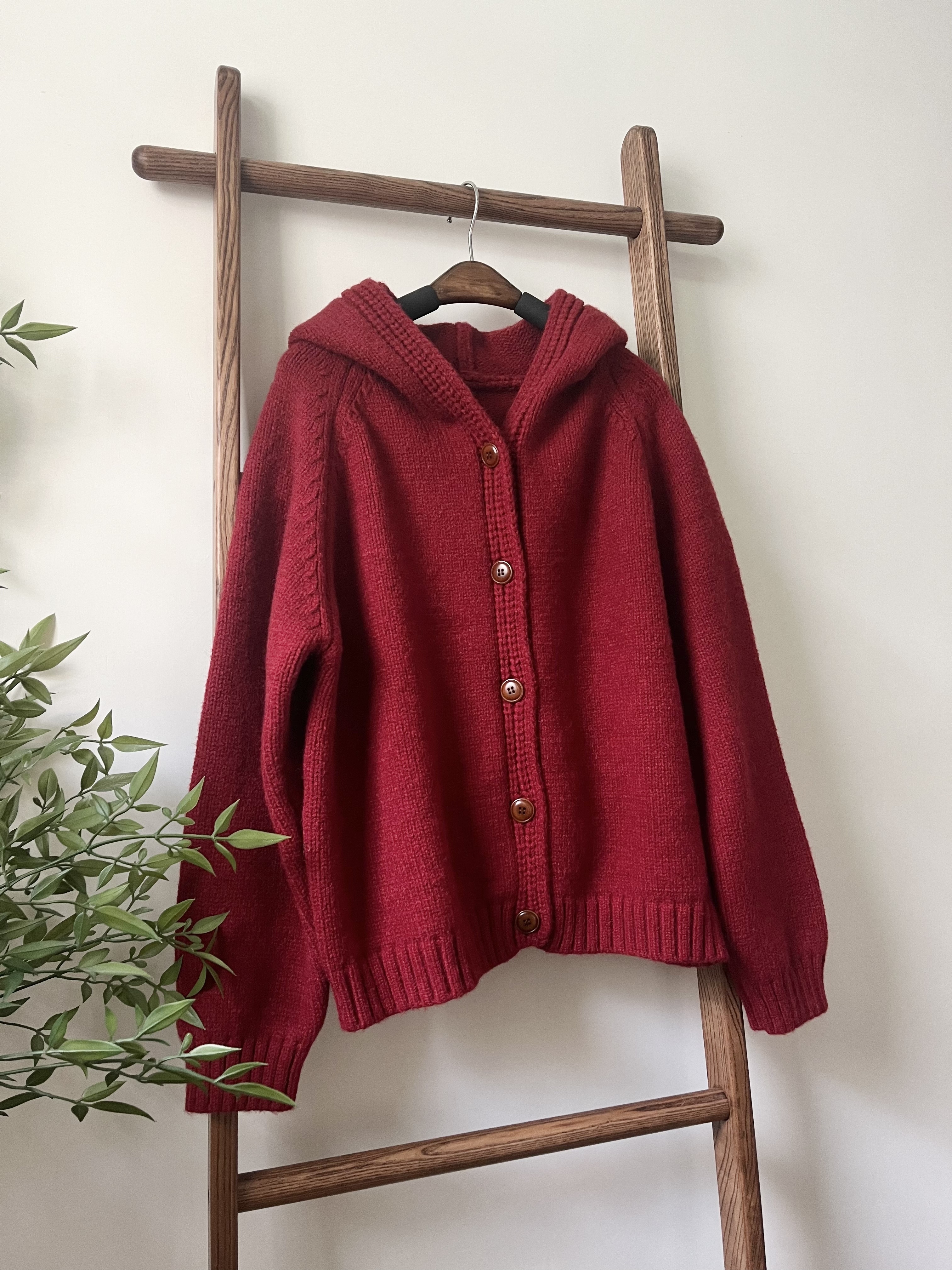 🌿Red Hooded Cardigan