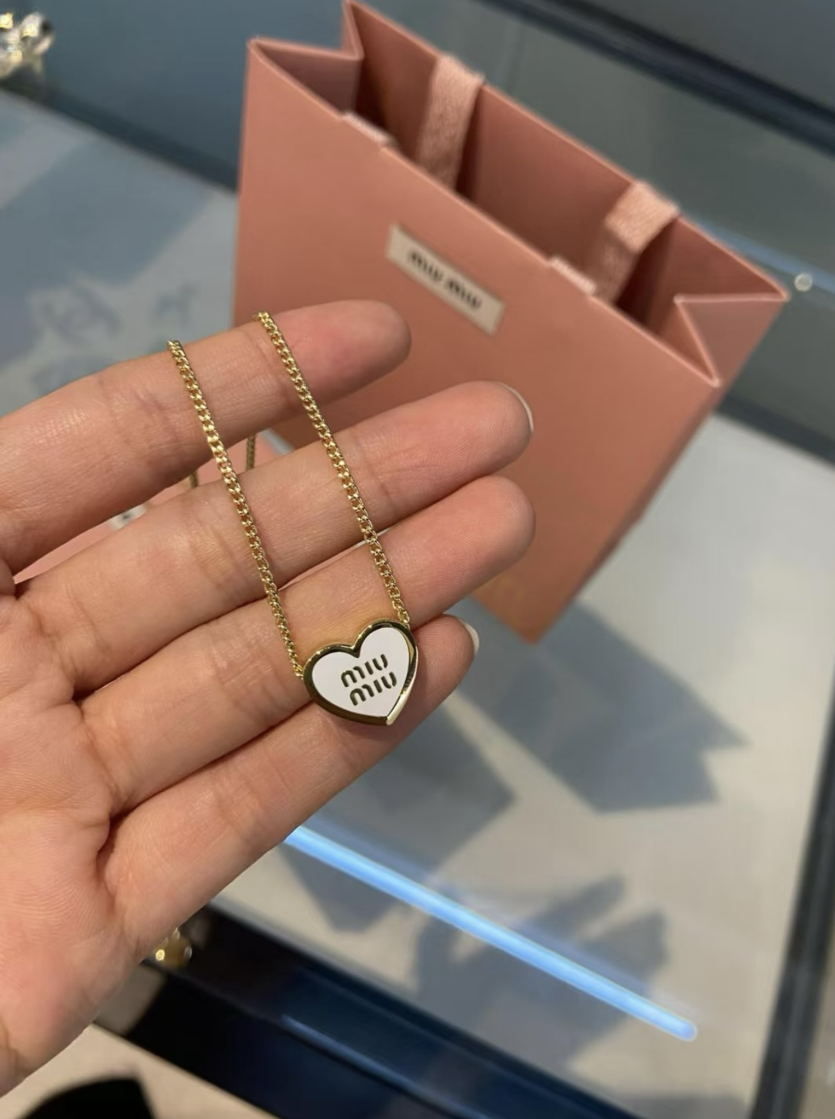 Miu Miu White Heart Metal Necklace