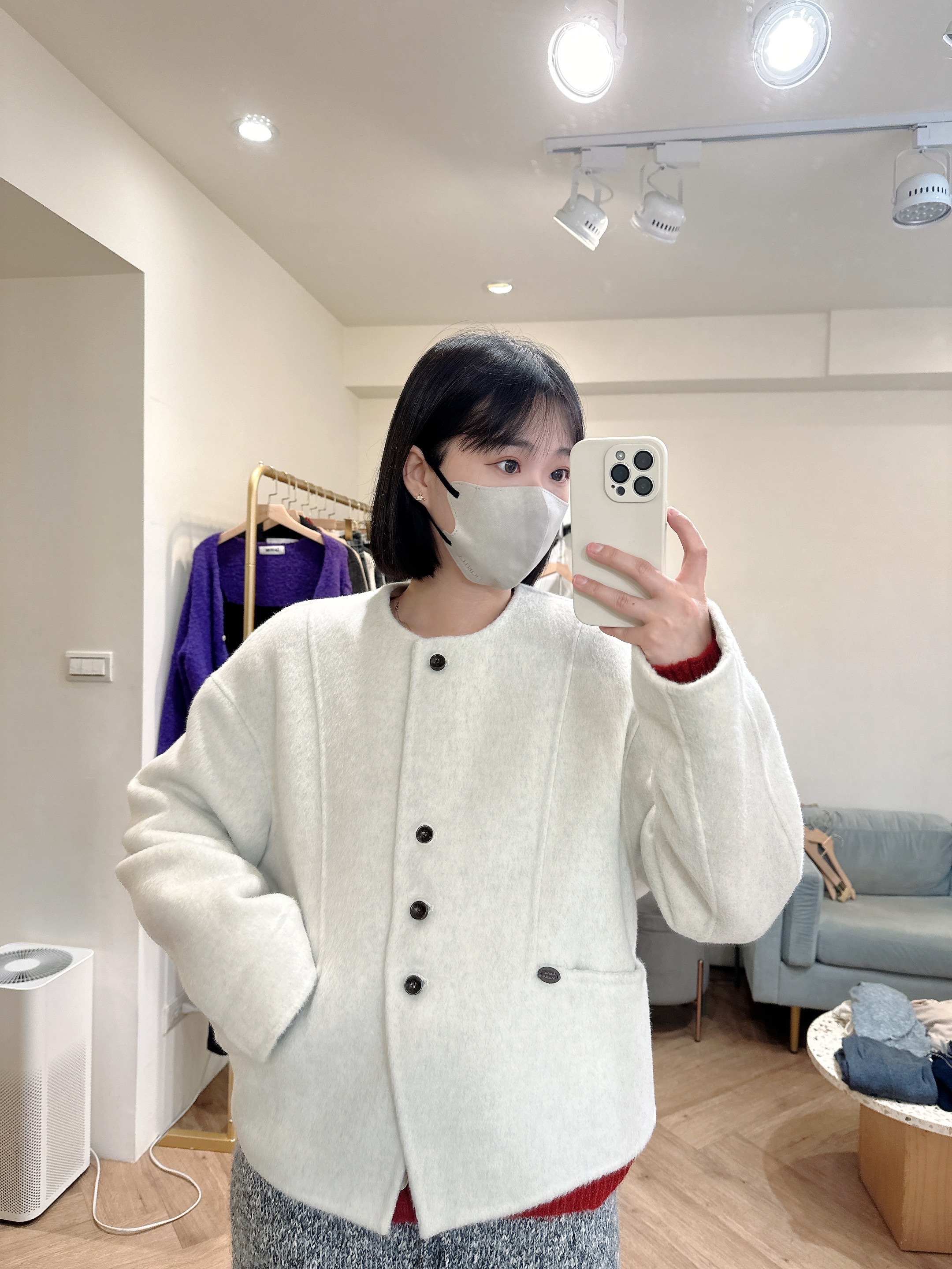 手工羊毛無領短版外套