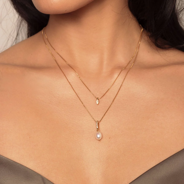 Alaia雙層鋯石與淡水珍珠項鍊-銀