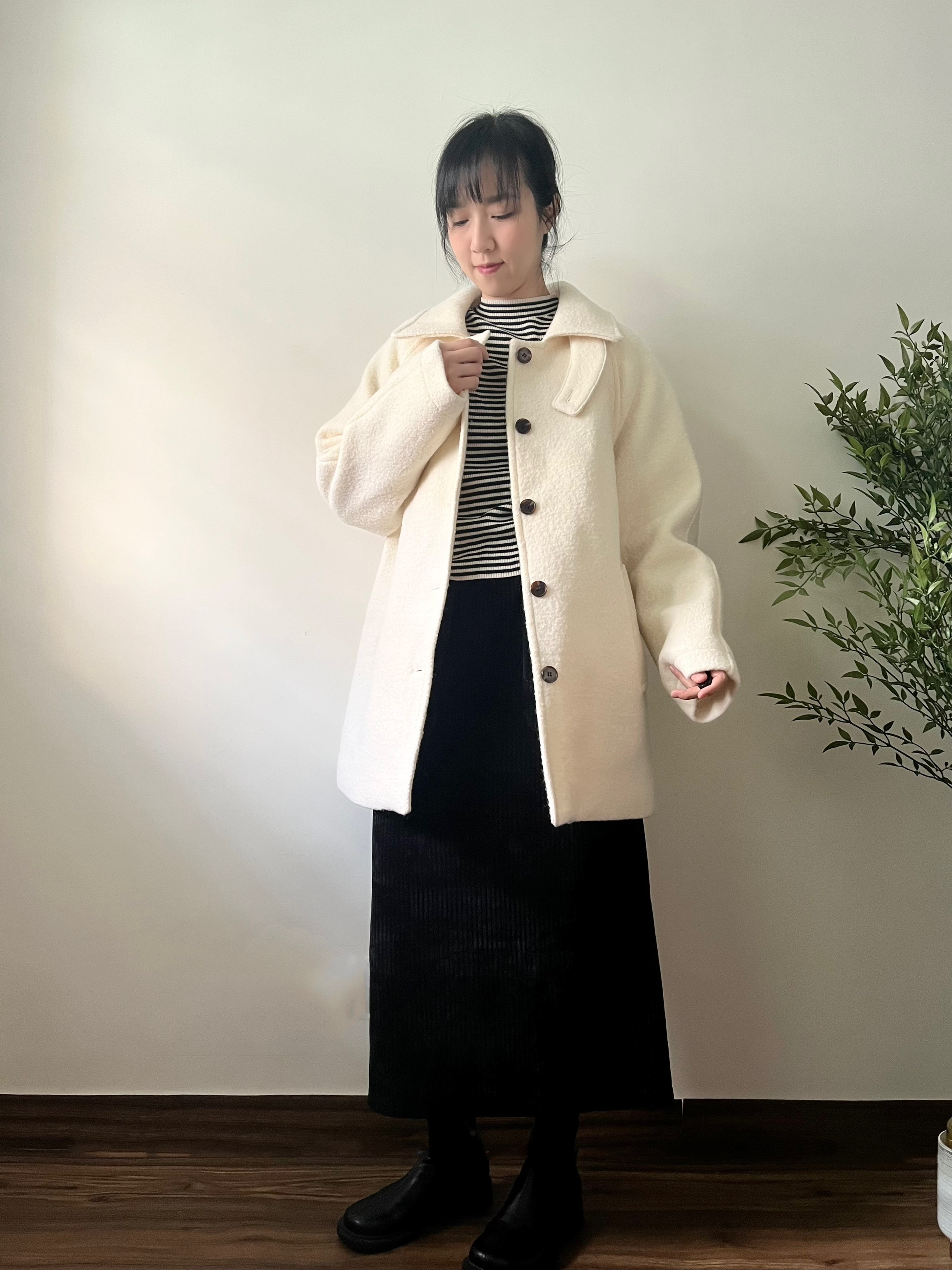 🌿象牙色中長外套