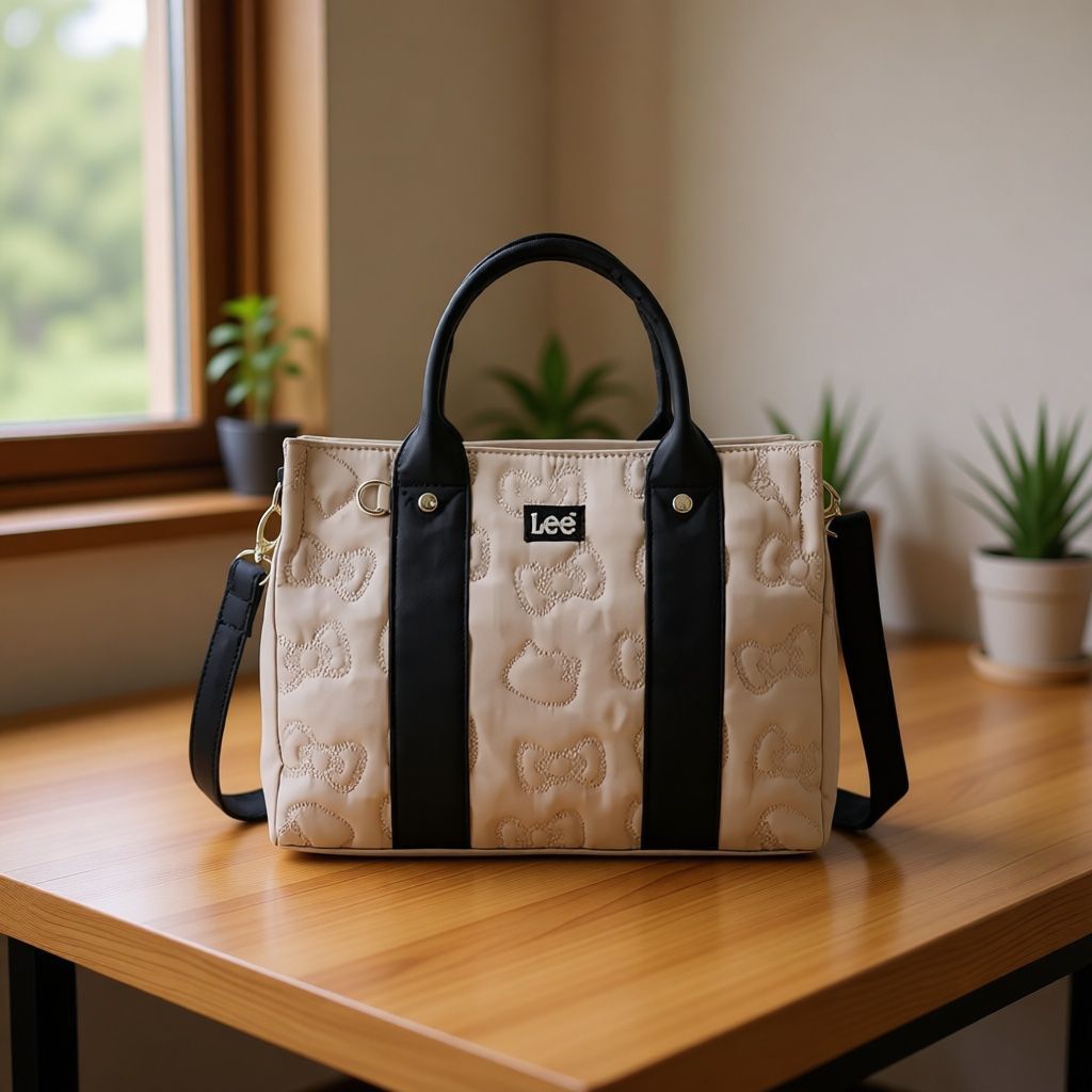 25134-KT [Lee 別注版] Sanrio Hello Kitty x Grove 聯乘蝴蝶結夾棉車花方形兩用手袋 米色 #JP-GV25-551