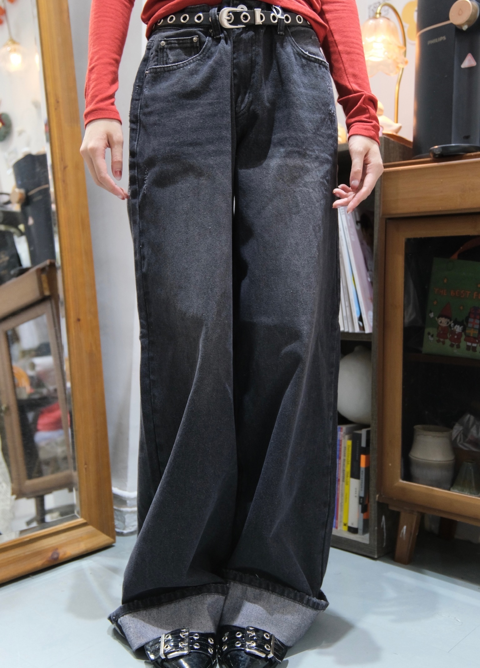 隨性反摺牛仔褲