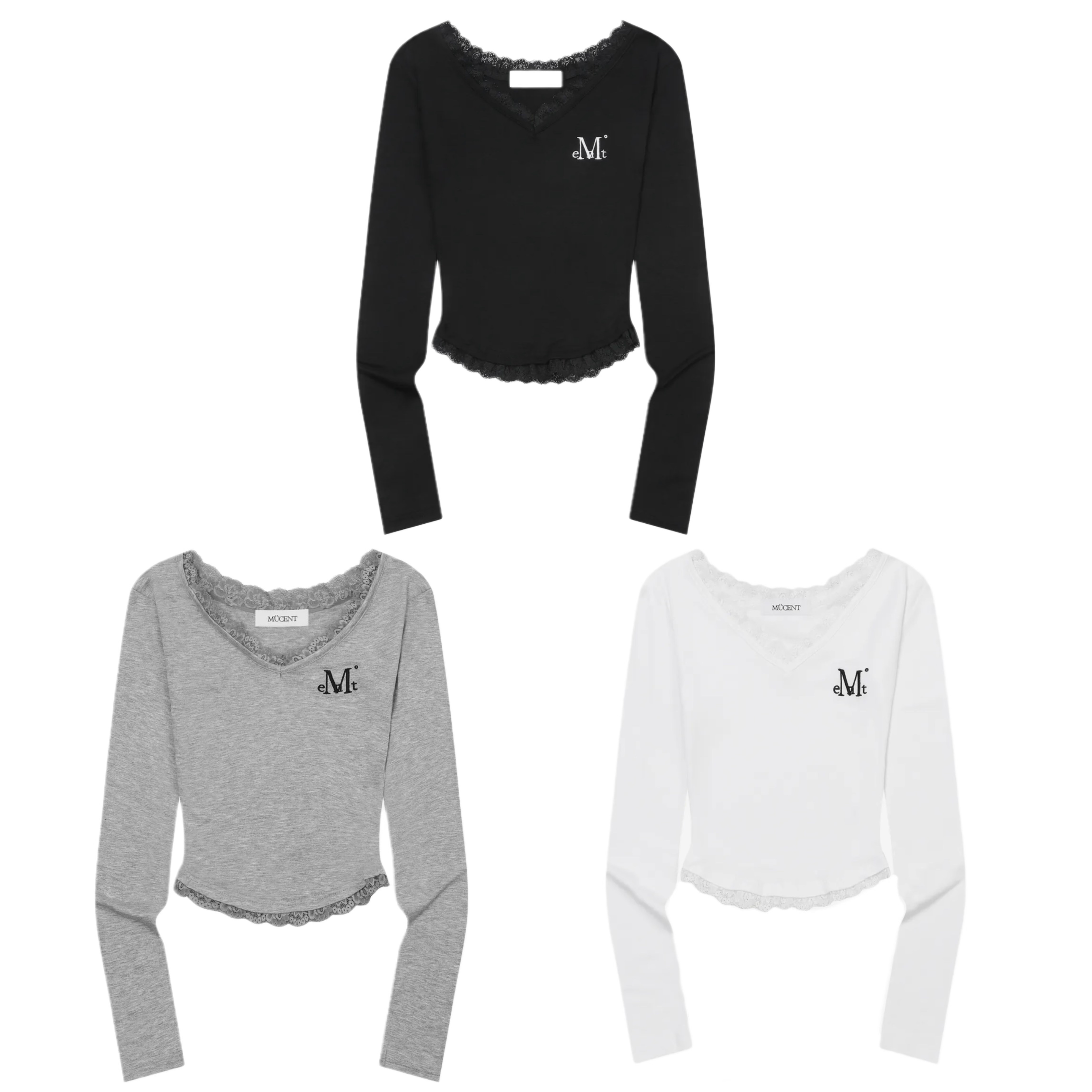 [ Mucent ]蕾絲V領薄長袖