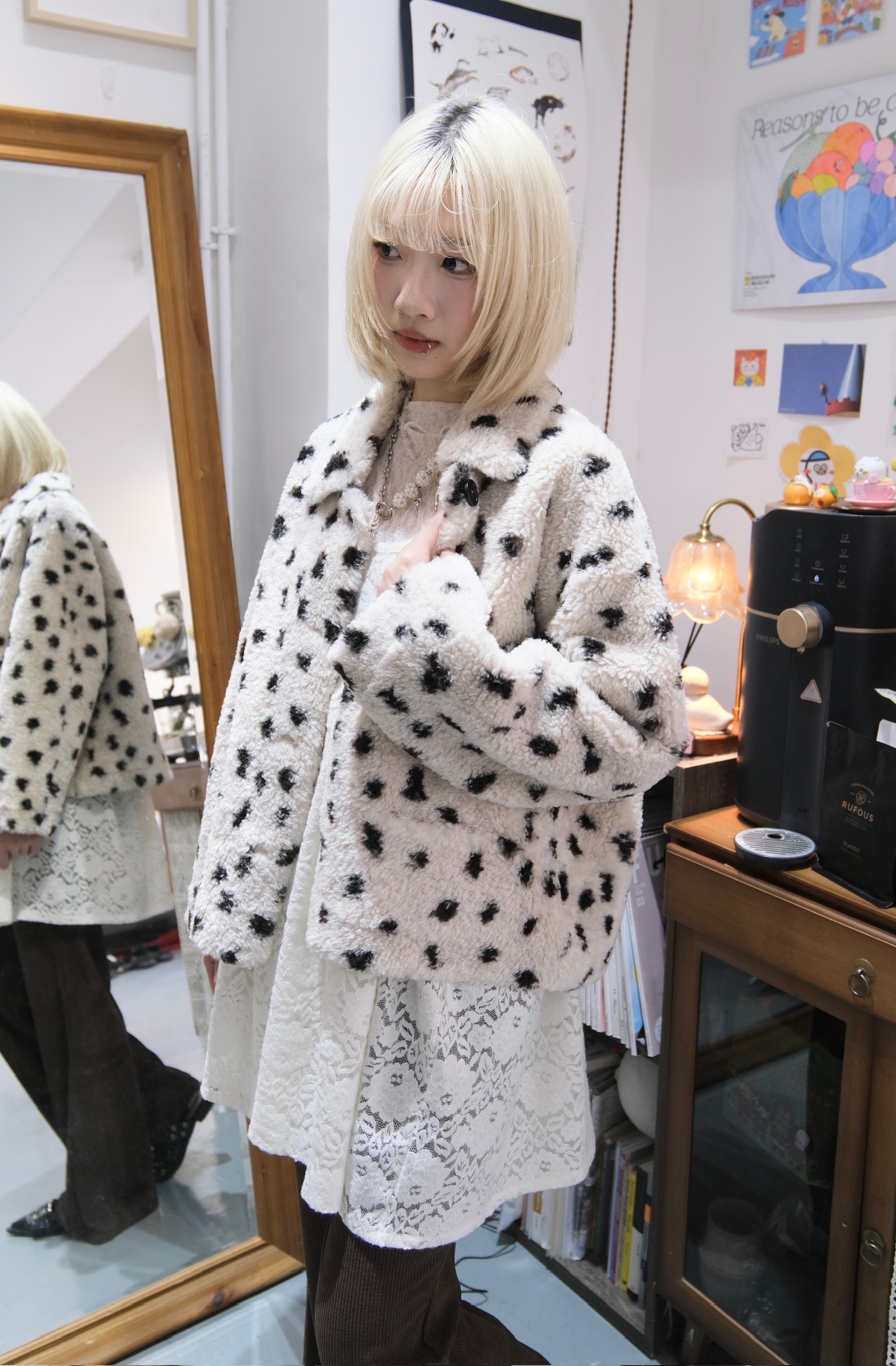 牛奶點點毛毛外套