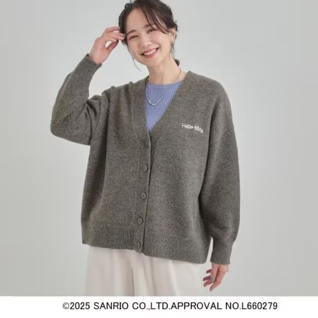 26059-KT Sanrio Hello Kitty × 日版 SHOO・LA・RUE 聯乘 V 領 Jacquard冷衫外套 炭灰色 #JP-SLR26