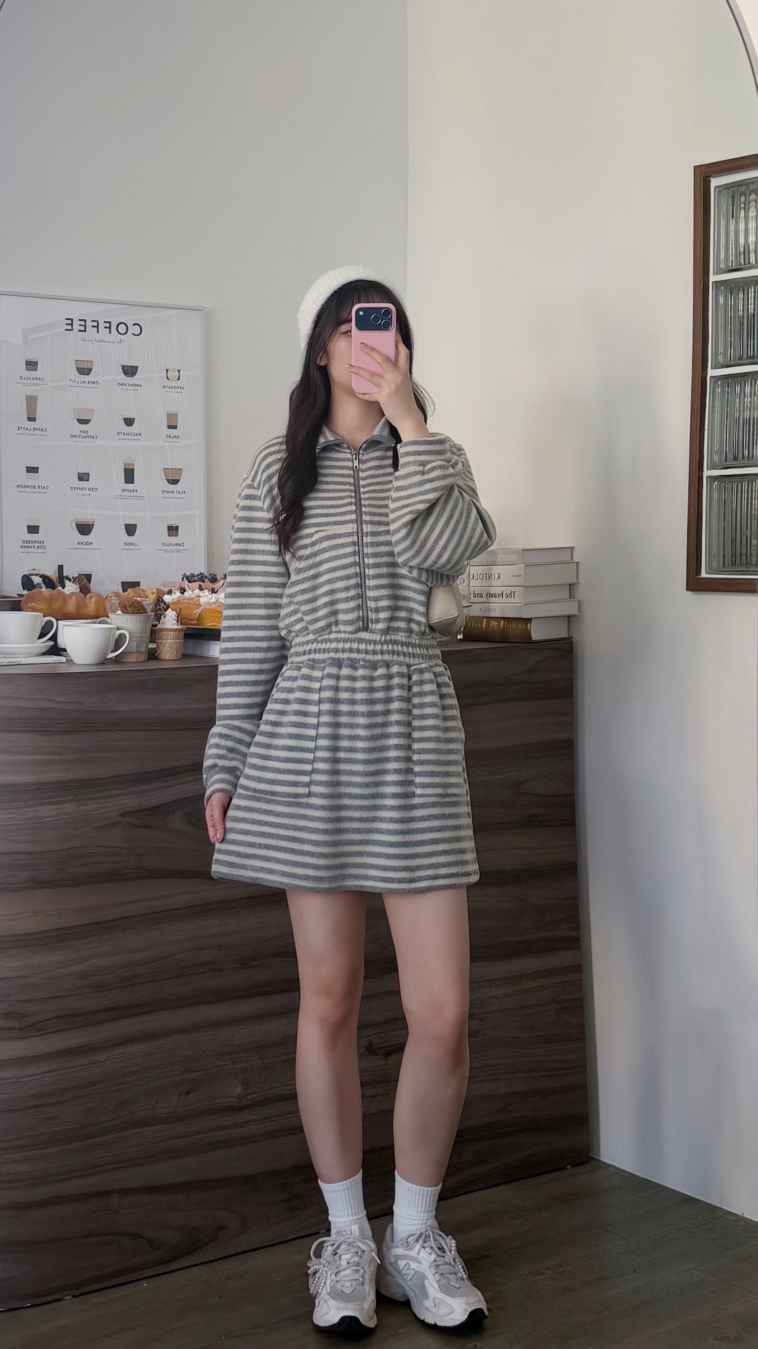 KR483 簡約條紋拼色拉鏈OPS