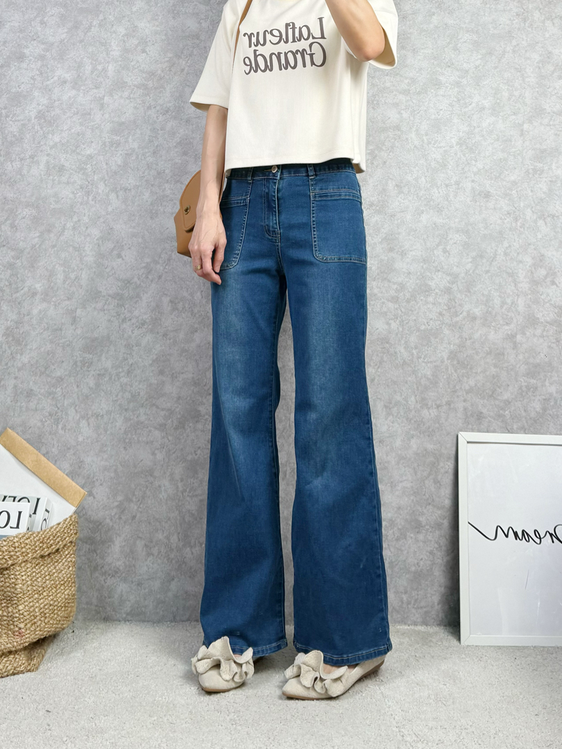 早春薄料寬喇叭牛仔褲|大腿自然留空、不貼腿