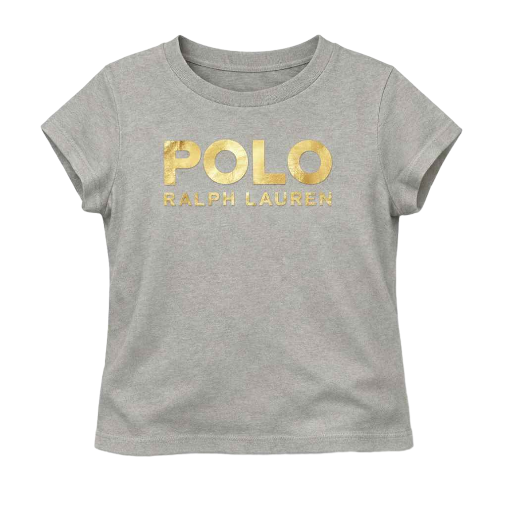 【Polo Ralph Lauren Outlet】女童(2y, 6y) 燙金短袖  灰