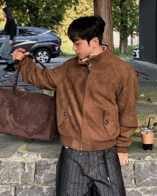 企領淨色拉鍊猄面外套 JK2781