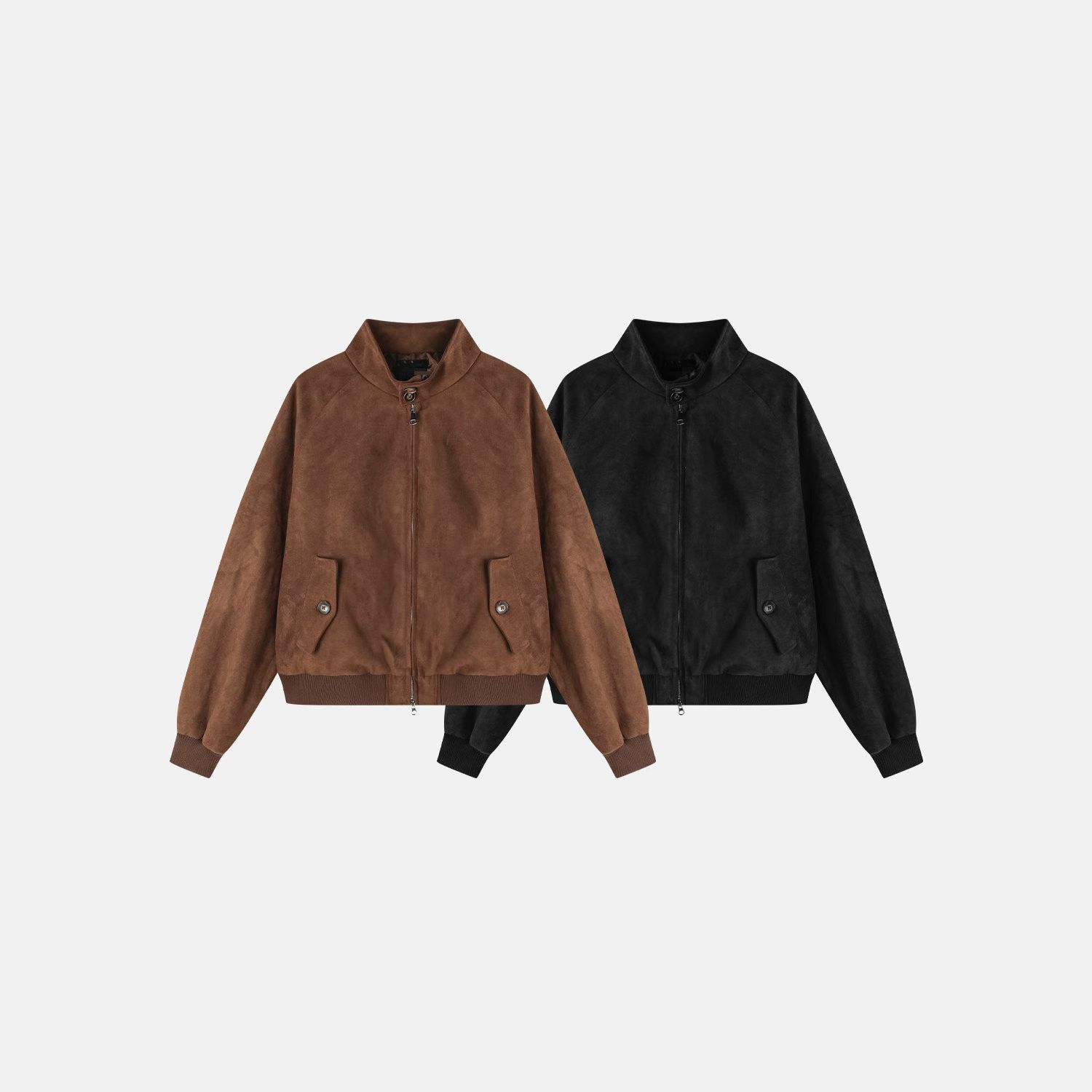 企領淨色拉鍊猄面外套 JK2781