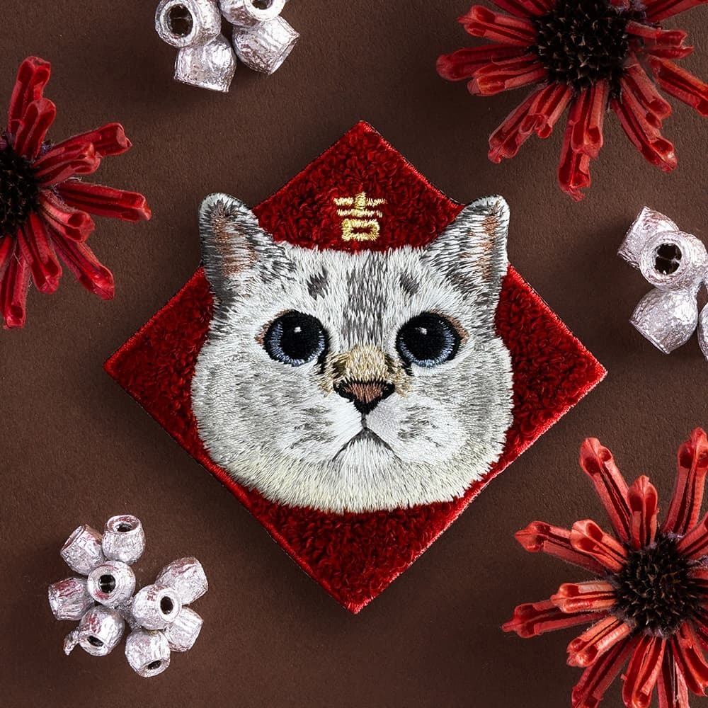 藍眼英短貓 貓咪 春聯刺繡貼紙｜ Sin意工作室