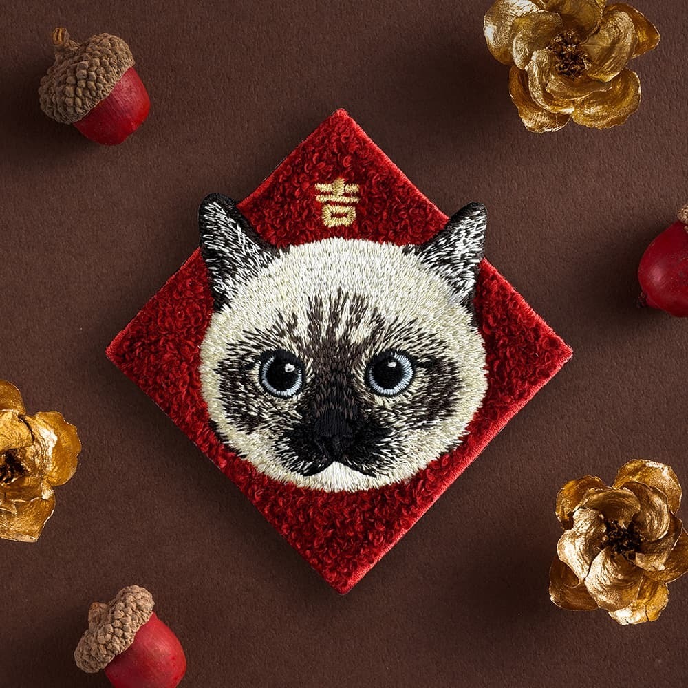 藍眼暹羅貓 貓咪 春聯刺繡貼紙｜ Sin意工作室