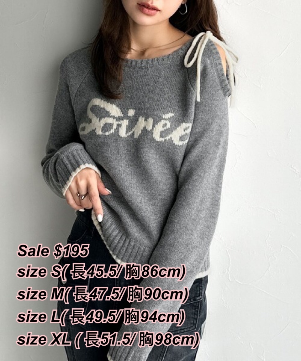 260202 日系女裝MB 單邊露肩蝴蝶帶冷衫/3色