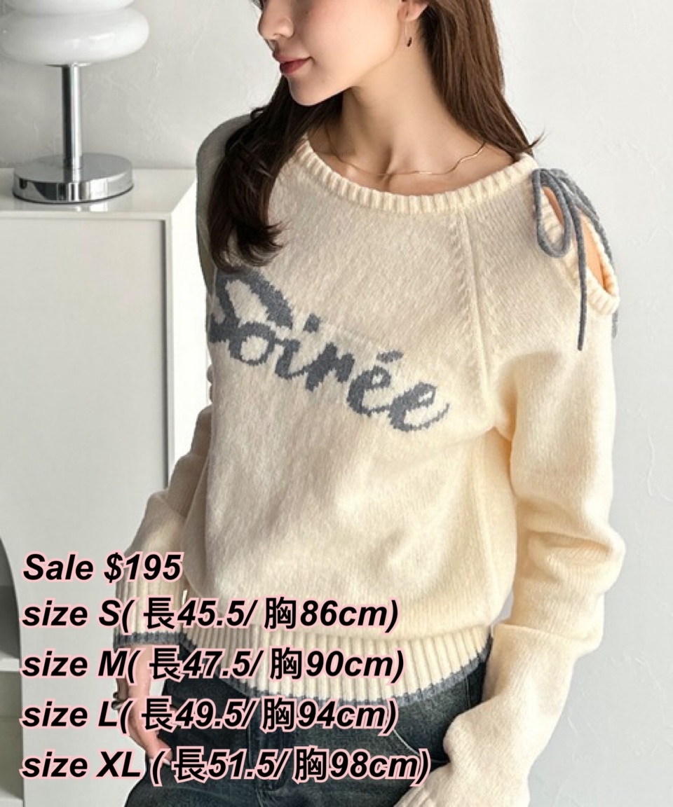 260202 日系女裝MB 單邊露肩蝴蝶帶冷衫/3色