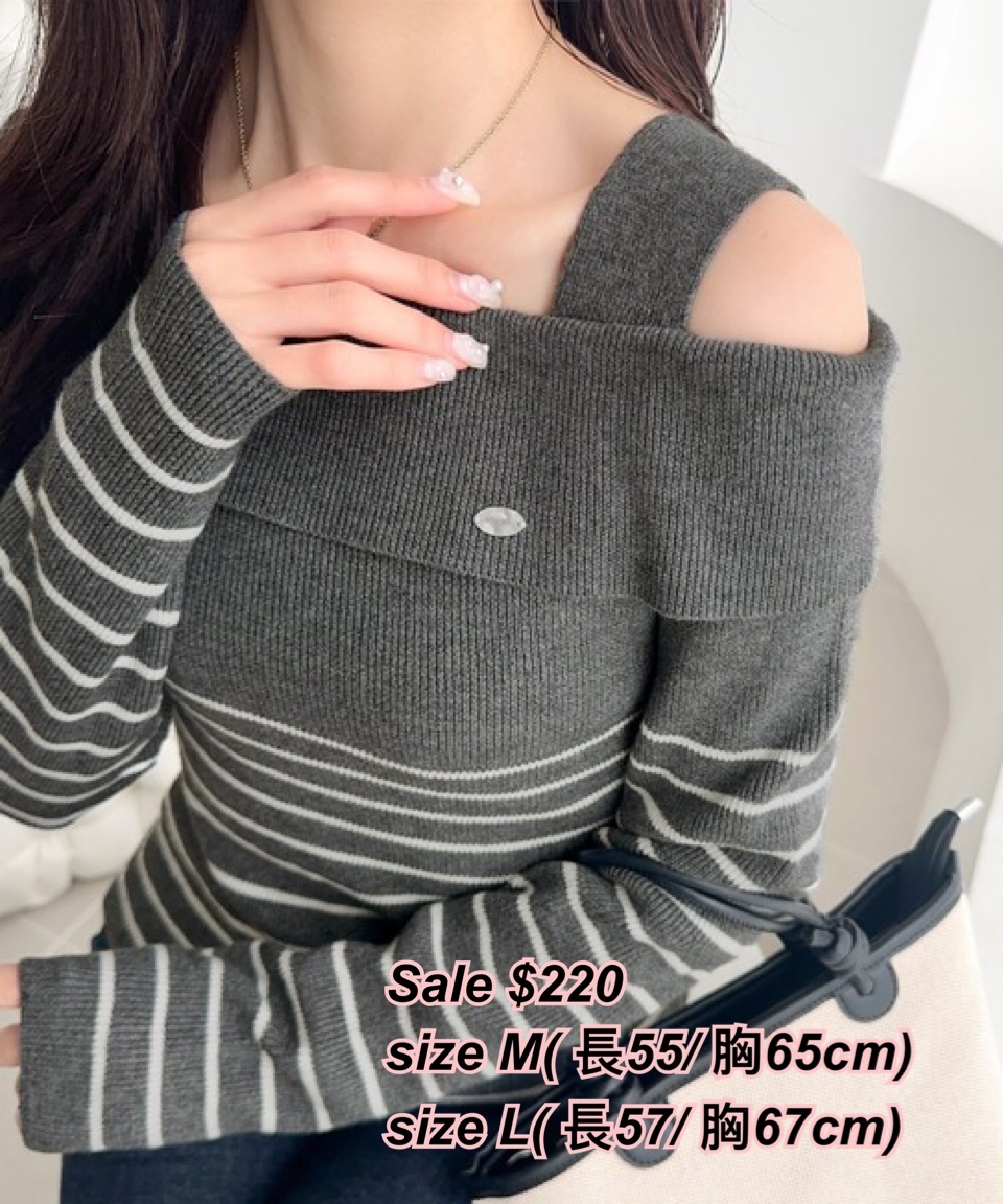 260202 日系女裝MB 單邊露肩橫間冷衫/3色