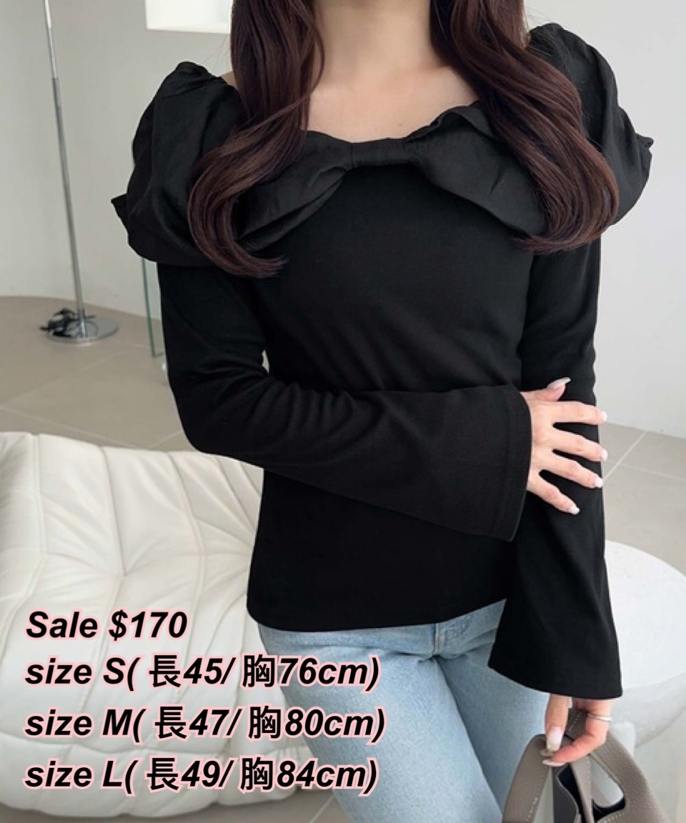 260202 日系女裝MB 蝴蝶結大領口上衣/3色