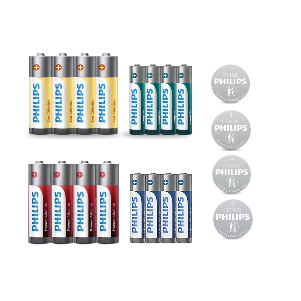 【PHILIPS 飛利浦】碳鋅電池 鹼性電池 鈕扣電池 3號電池 4號電池 CR2032 CR2025 CR1220 CR2016