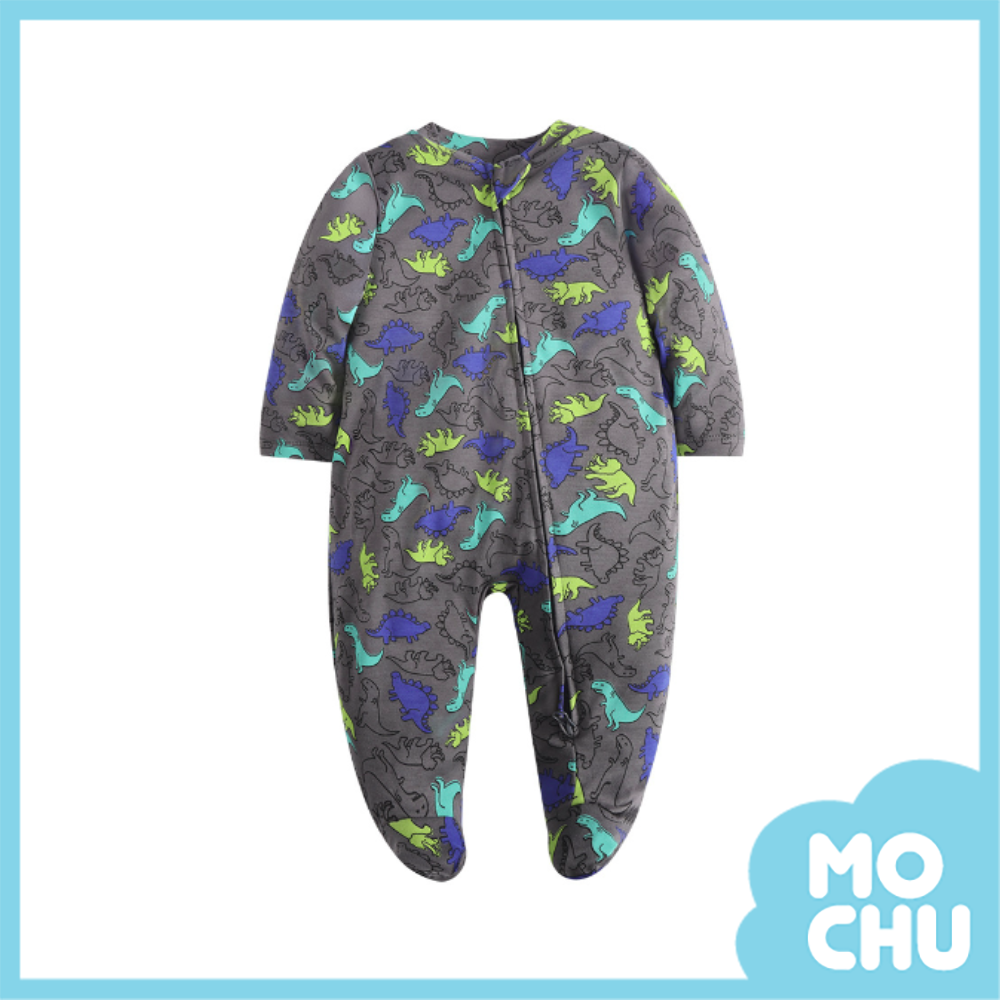 藍綠恐龍拉鍊包腳連身衣