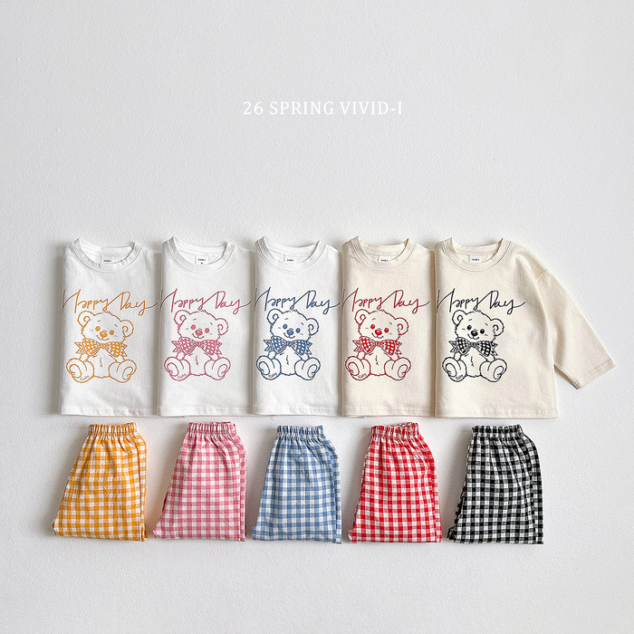 正韓春vividi 五色happy day熊熊格子褲套裝