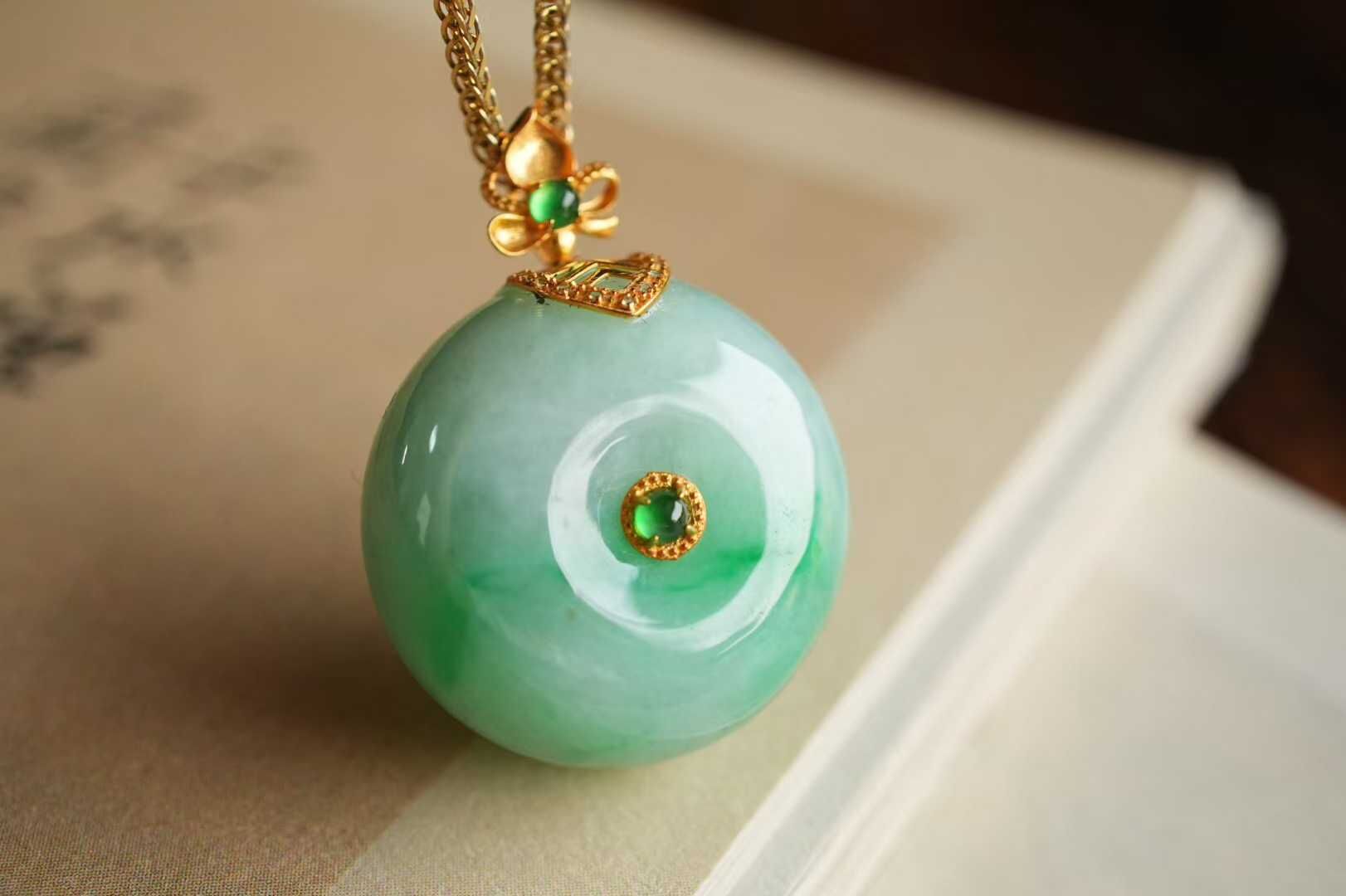 翡翠冰糯飄陽綠平安扣吊墜 (20mm直徑),天然翡翠A玉, 緬甸玉, Jade, Jadeite