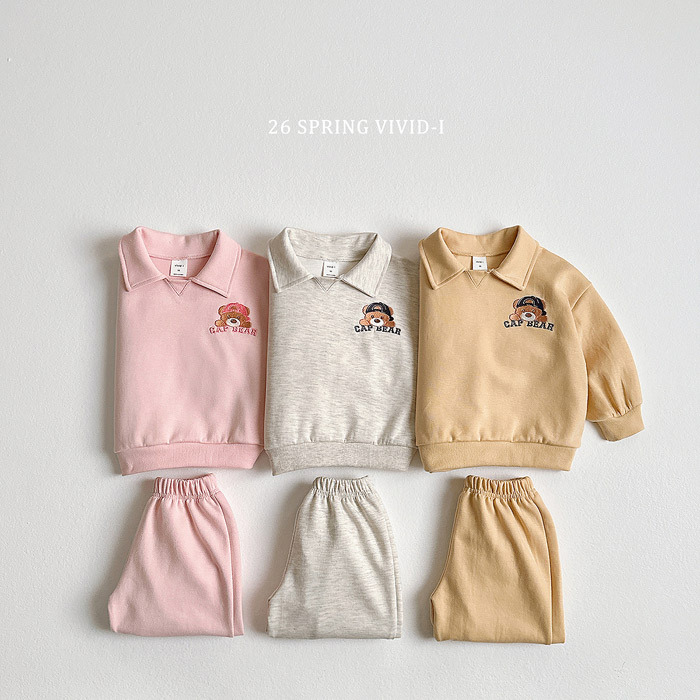 正韓春vividi 三色刺繡熊熊有領套裝