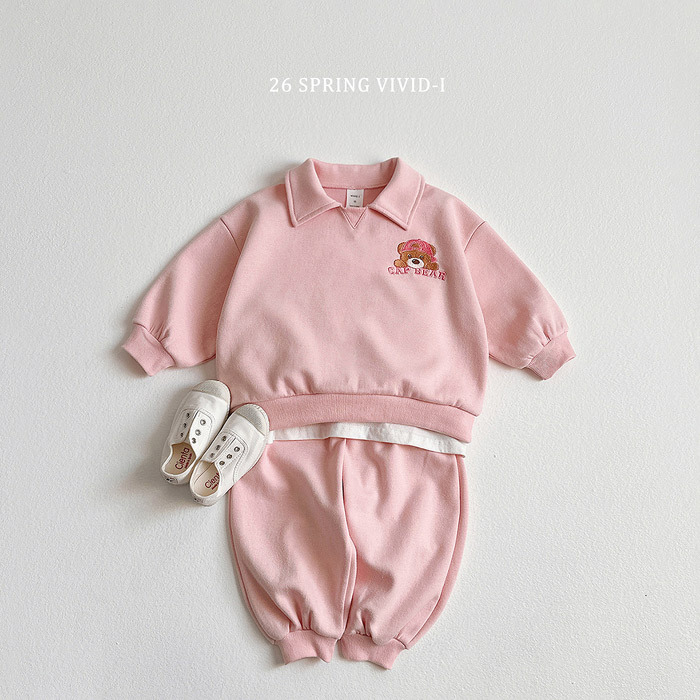 正韓春vividi 三色刺繡熊熊有領套裝