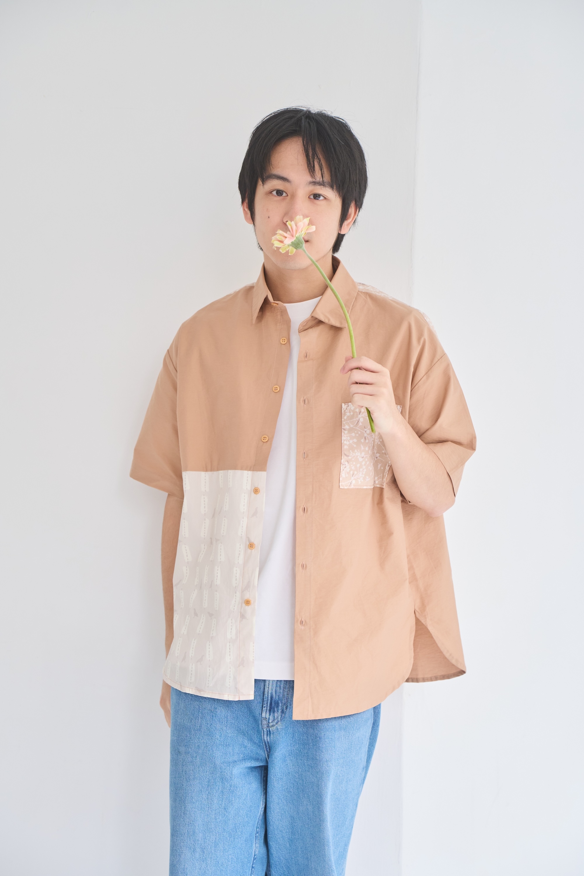 Patchwork Shirt/Wusheh Cherry/Gentle Milk Tea