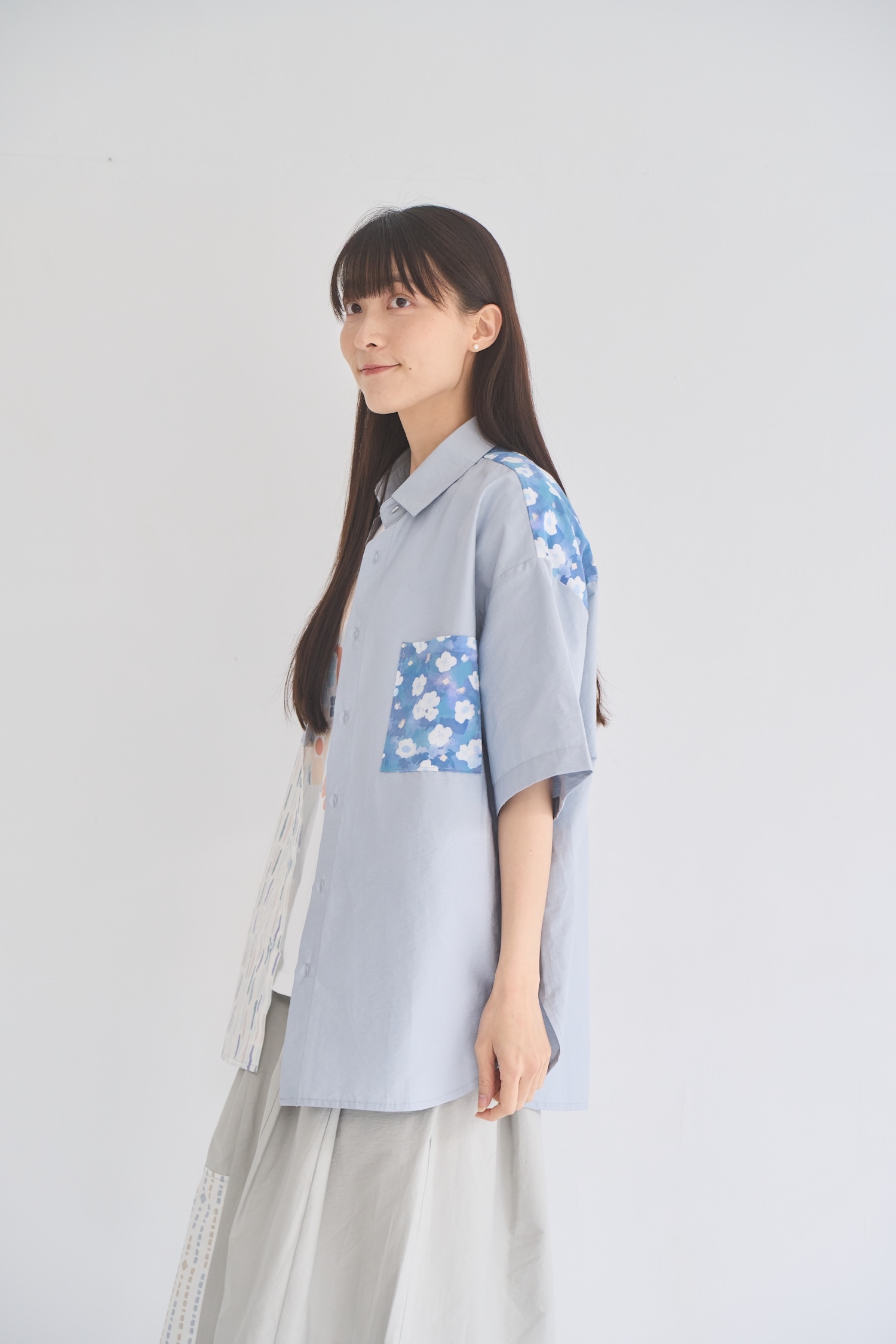 Patchwork Shirt/Flower Rhymes/Dawn Mist Blue