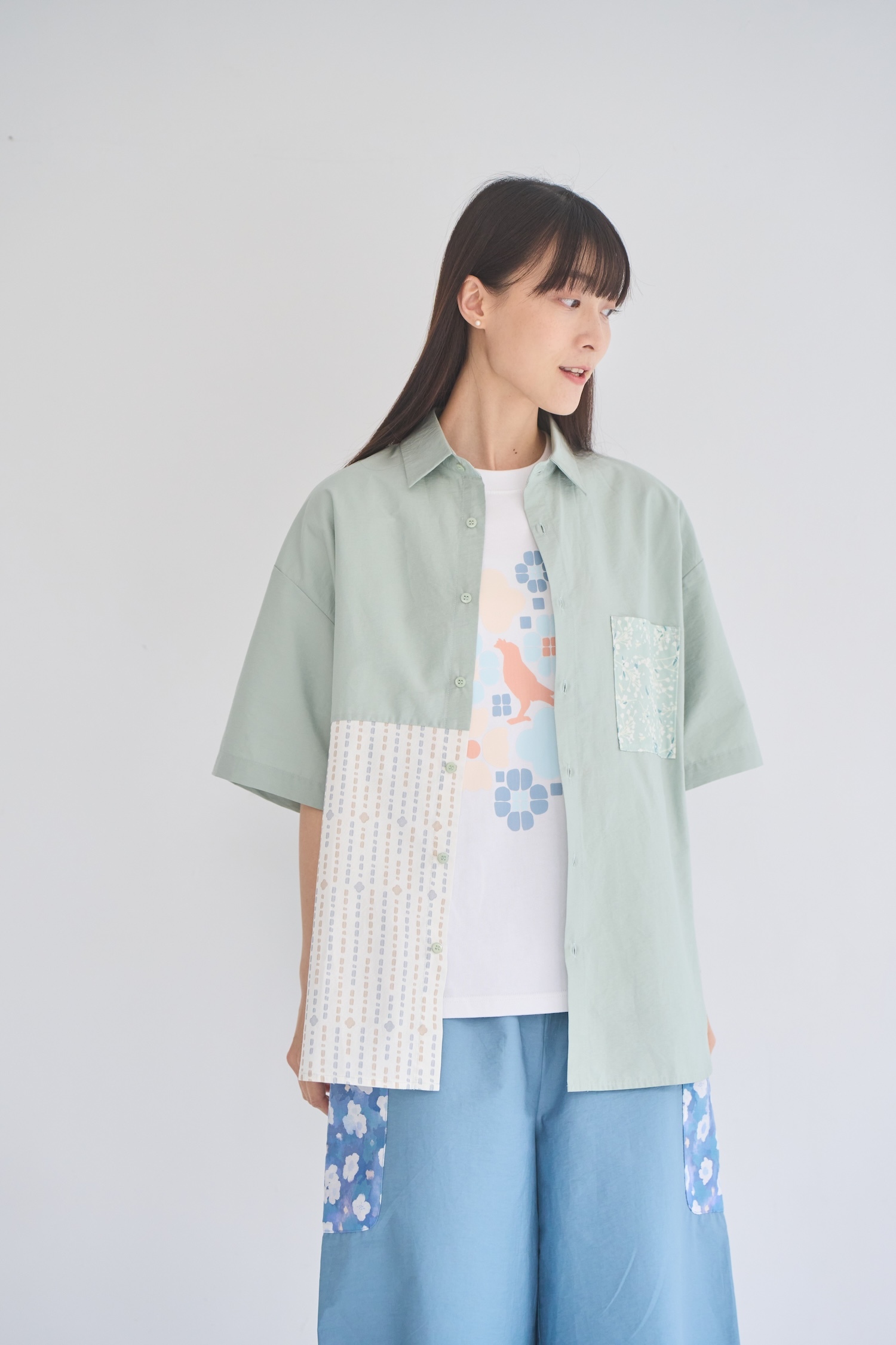 Patchwork Shirt/Wusheh Cherry/Breeze Green