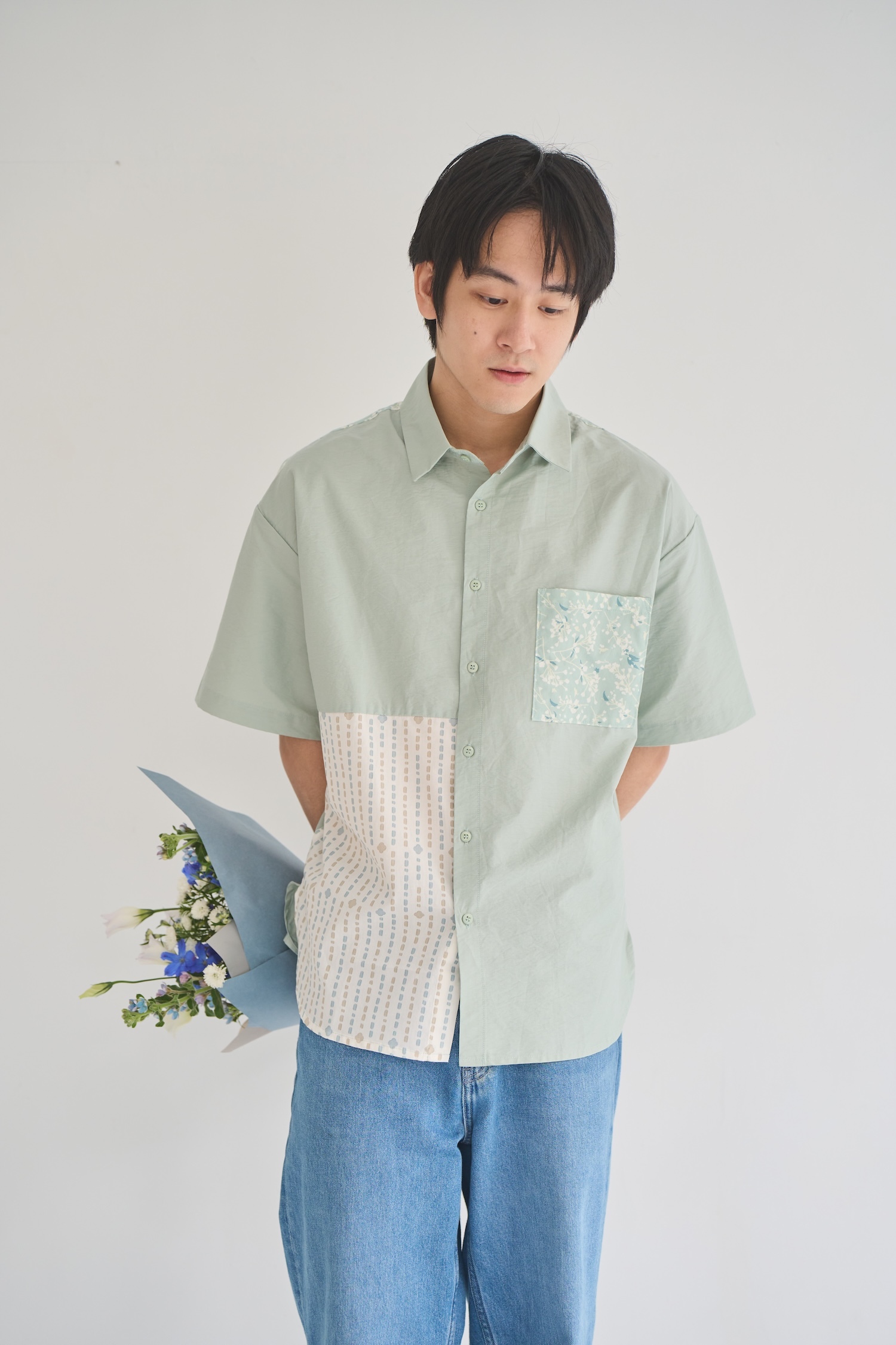 Patchwork Shirt/Wusheh Cherry/Breeze Green