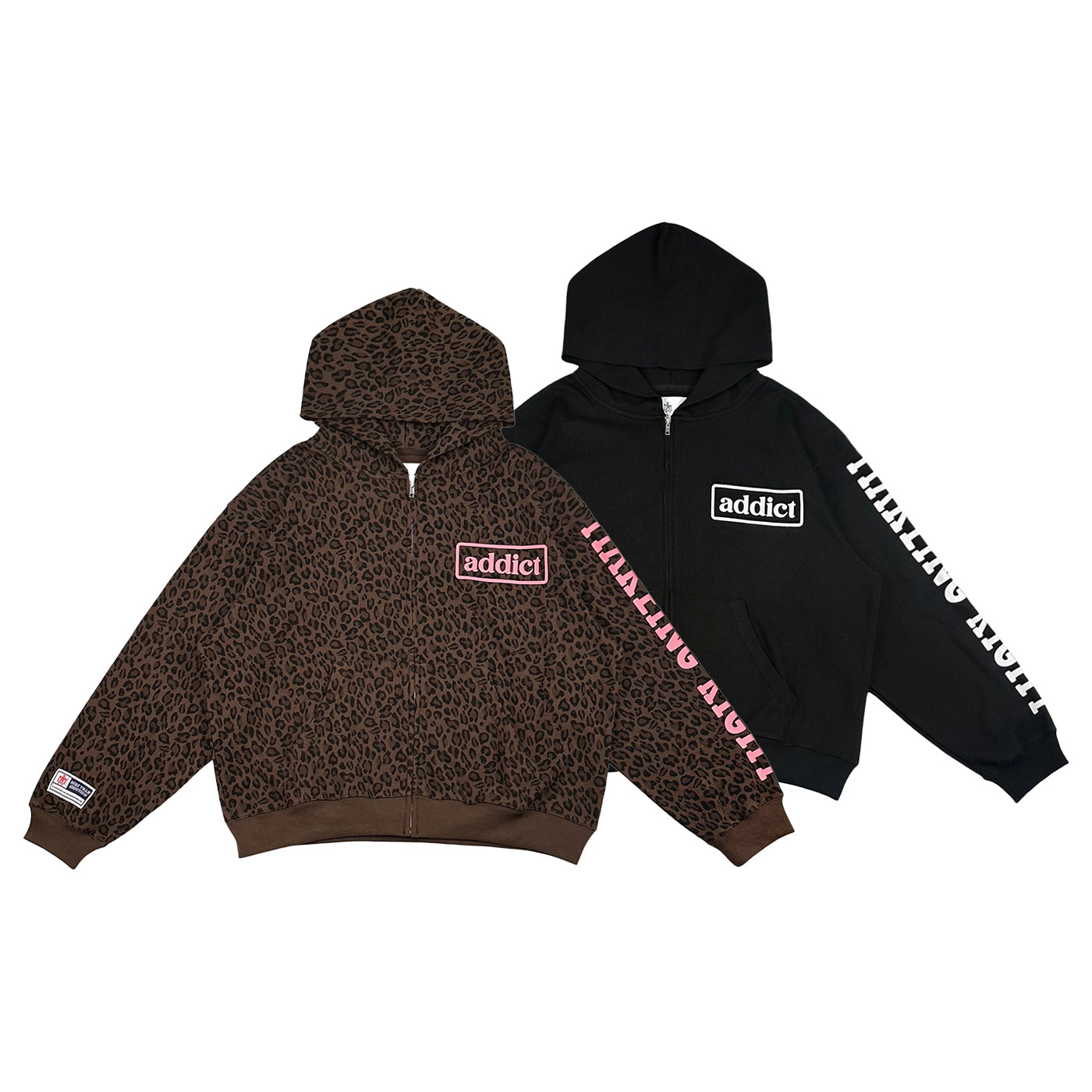 MTA ADDICT WAFFLE ZIP-HOODIE 黑 豹紋 印花 華夫格 連帽衫 連帽外套【M25AWZH02】