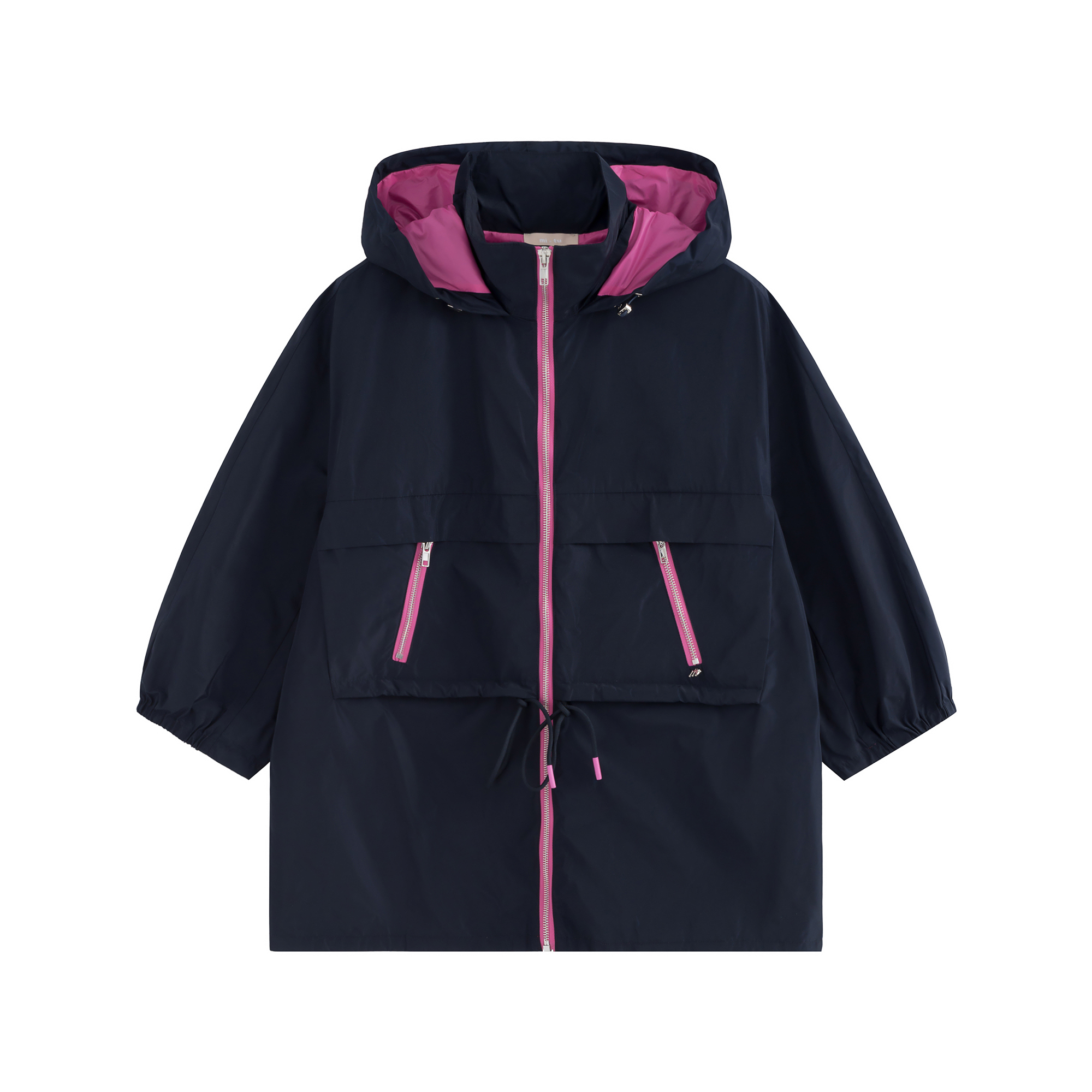 mi-tu 拼色抽繩風衣外套