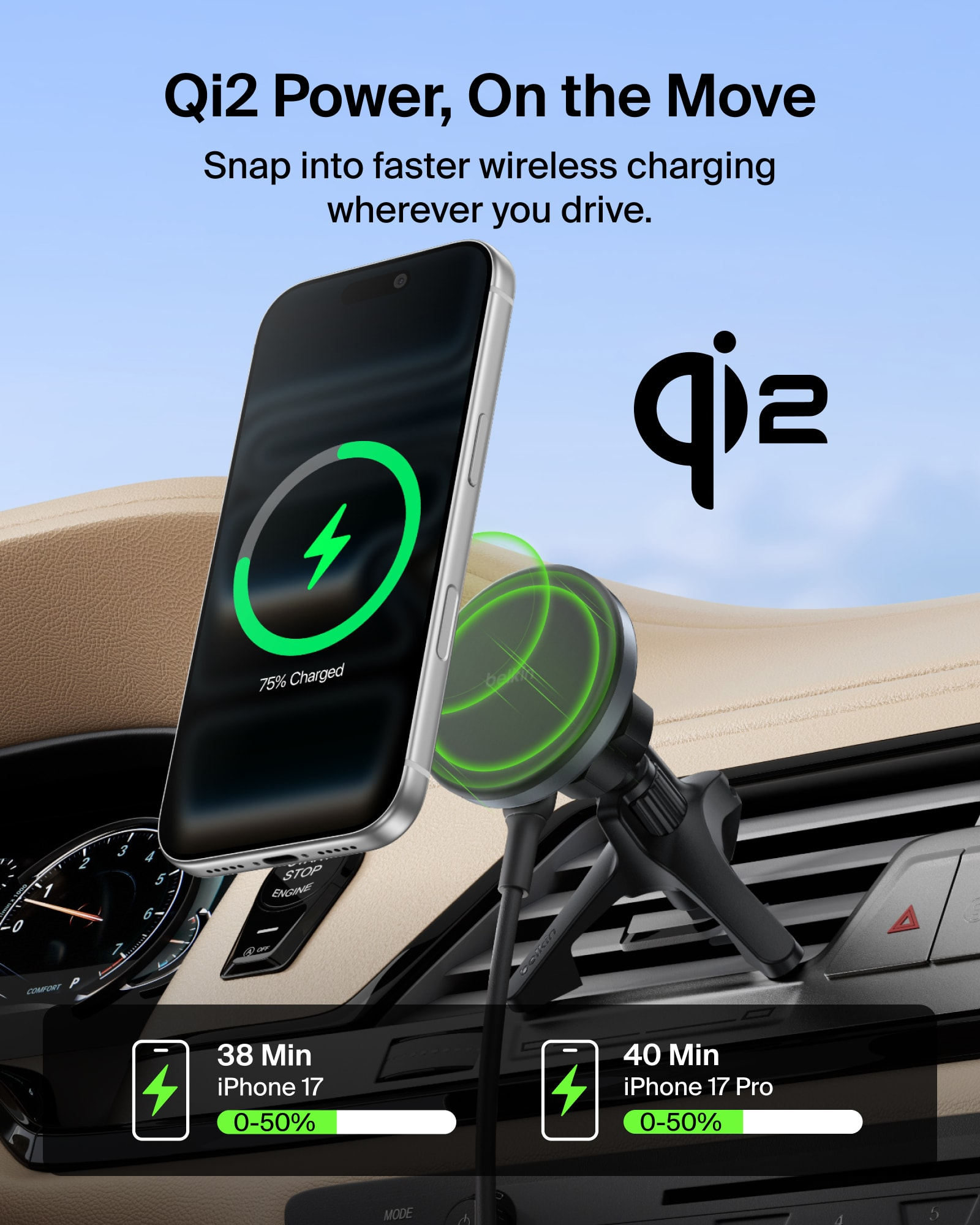 BoostCharge 磁吸無線車用通風口充電支架 (Qi2 / 15W)